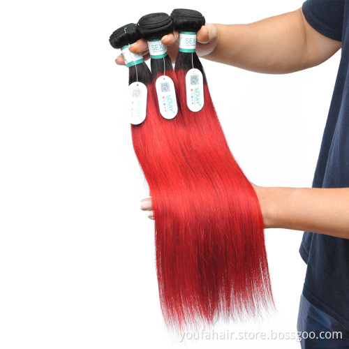 Wholesale Price 1b/Red Ombre Colored Cuticle Aligned Brazilian Virgin Remy Human Hair Straight Bundles 100% Human Hair Extension